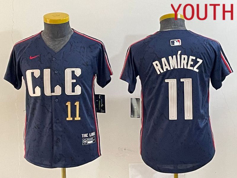 Youth Cleveland Indians #11 Ramirez Blue City Edition Nike 2024 MLB Jersey style 3